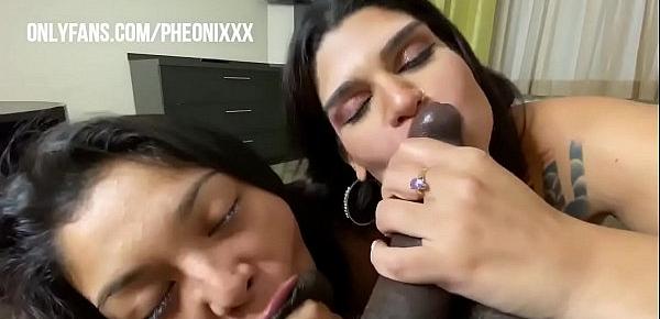  Slut nasty freak Phoenixxstarr and Selena Blaze give double bj on Freak mob media